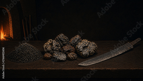 Iron sand and raw steel used to make a Japanese sword