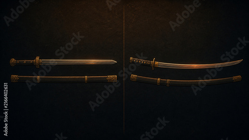 Straight blade and curved Japanese sword compared side by side