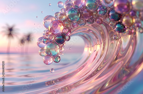 Surreal dreamy landscape with waves