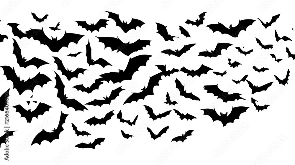 Fototapeta premium 飛ぶコウモリの群れのシルエット 透過背景 ハロウィン素材