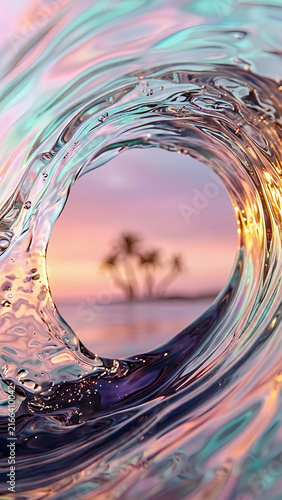 Surreal dreamy landscape with waves