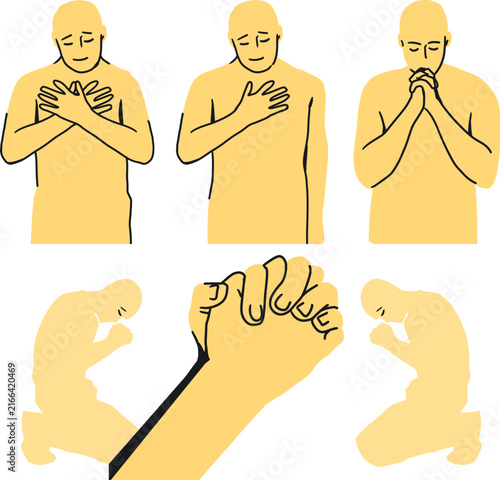Prayer and Gratitude Concept Human Silhouettes. Perfect for religious themes, church materials, meditation content, inspirational graphics, and faith-based projects.