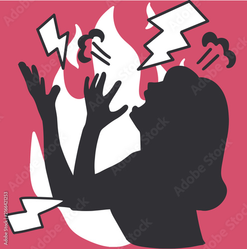 Woman Expressing Frustration and Rage Flat Vector. Ideal for psychology articles, emotional intelligence training, mental health awareness, workplace conflict topics, stress management, etc