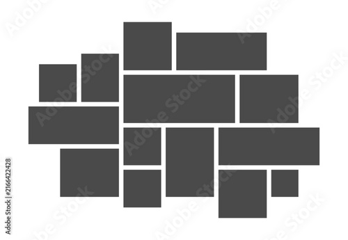 Asymmetrical mosaic photo collage template grid with 14 blank frames for moodboard and portfolio presentation.