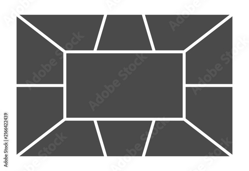 Clean symmetrical mosaic photo gallery grid with 11 empty frames for photo album and print design.