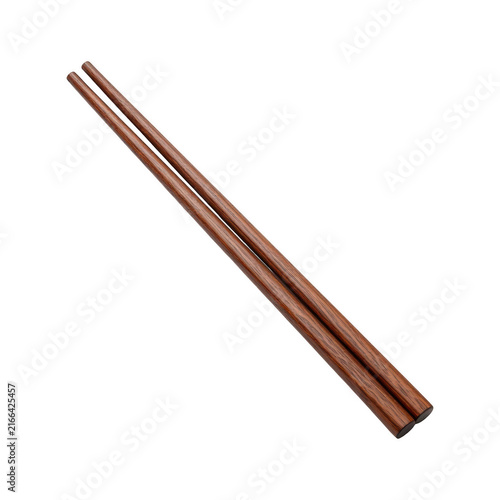Pair of traditional brown wooden chopsticks isolated on white background