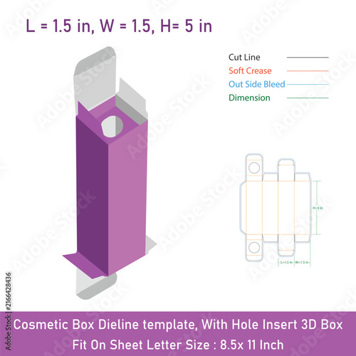 Cosmetic Box Dieline Template with Hole Insert and 3D Mockup Vector