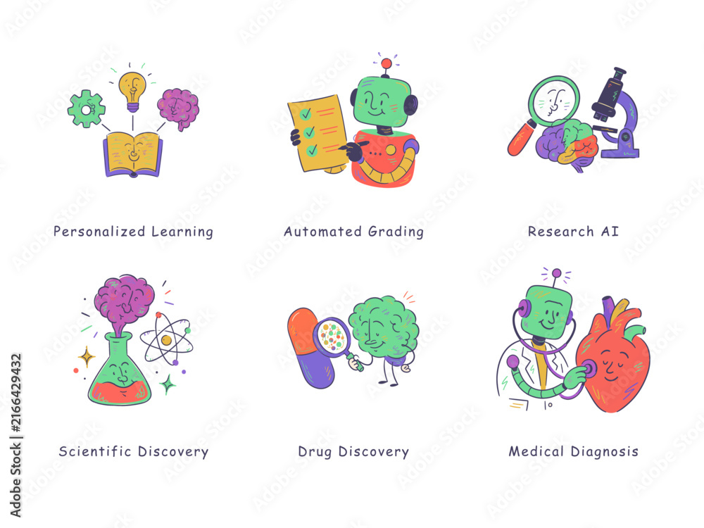Fototapeta premium AI Learning Research and Medical Discovery Icons