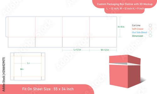 Custom Packaging Box Dieline Template Vector and 3D Box Mockup