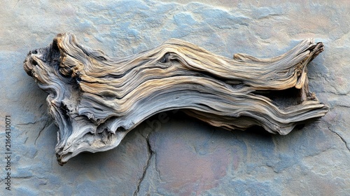 Rustic driftwood on stone background