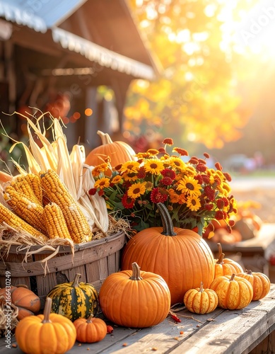 Vibrant Autumn Harvest Display at a Farmers Market