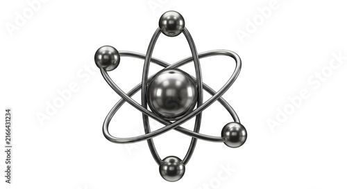 Obraz na płótnie 3D Metallic Atom Model Symbolizing Scientific Innovation and Atomic Energy Resea