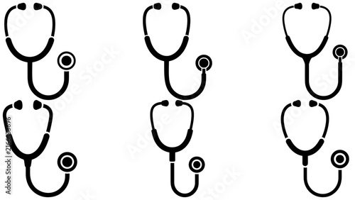 Multiple stethoscope icons arranged in a seamless pattern, medical equipment symbol for healthcare diagnostics, illness, clinic, and hospital design concepts