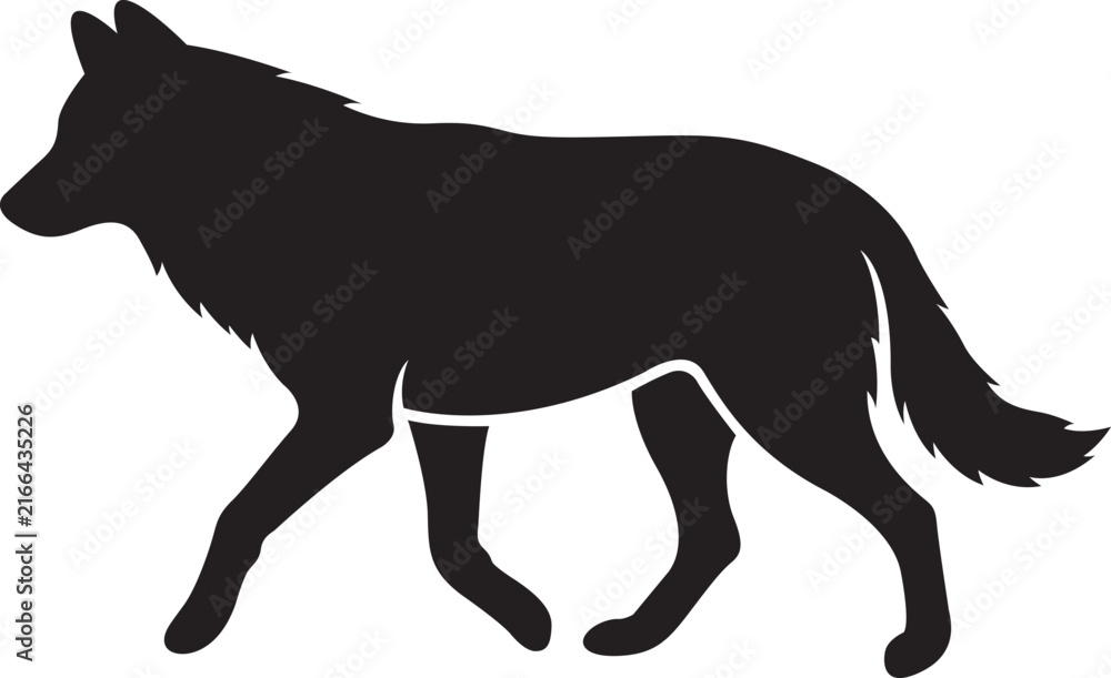 Fototapeta premium Side View Silhouette Illustration of a Walking Wolf in Natural Environment