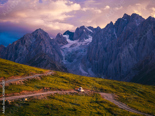 Canvas Print Sichuan,China -July,28, 2026, Toyota 4runner running on high altitude mountain t