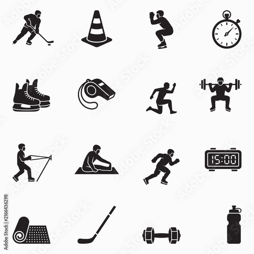 Ice Hockey Training and Fitness Glyph Icon Set
