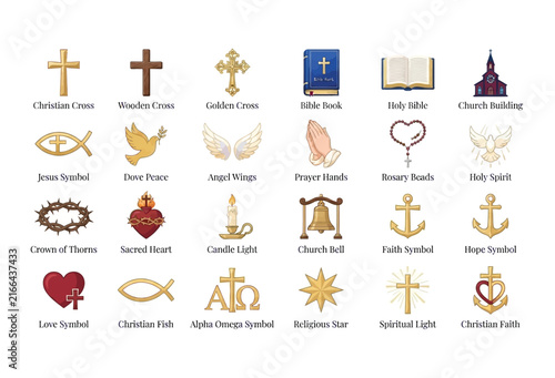 Collection of religious icons and symbols in a flat vector style