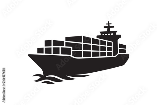 Cargo Ship Silhouette Isolated on White Background