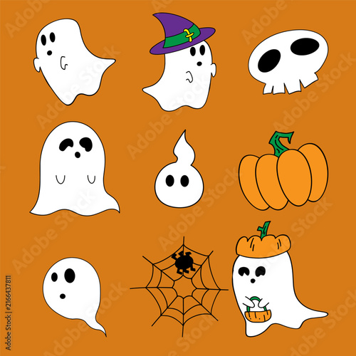 Cute Halloween Ghosts Pumpkins and Spooky Doodles