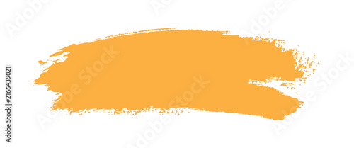 Orange paint stroke with textured edges on a white background brush