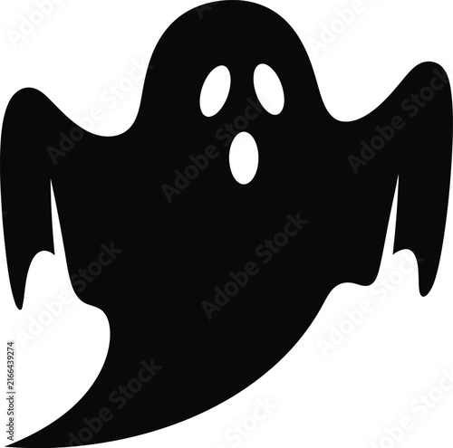 Scary halloween ghost illustration isolated on transparent background featuring a bold black silhouette