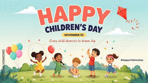 Happy children celebrating children's day with balloons and smiles