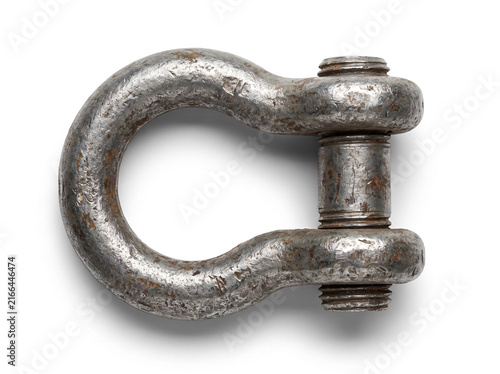 Rusty heavy duty metal bow shackle isolated on white background