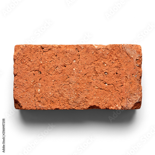 Single Red Clay Brick Isolated on White Background