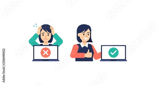 Problem and solution woman with laptop illustration