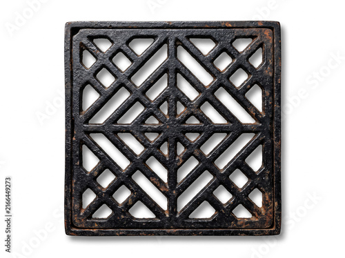 Vintage Square Cast Iron Grate Isolated on White Background
