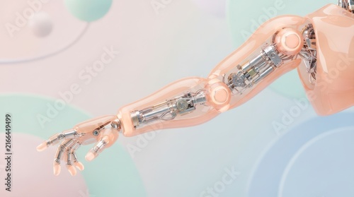 Futuristic Artificial Arm with Glowing Joints Showcasing Advanced Robotics and Technology Concepts