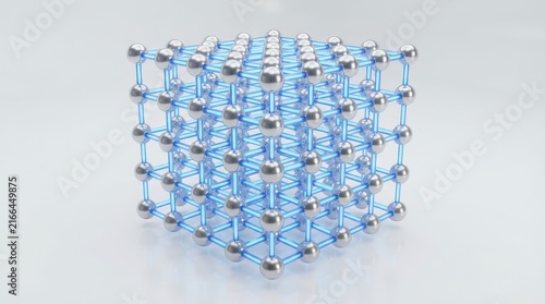 3D Solid Grid Rendering of Metallic and Transparent Spheres in a Geometric Structure