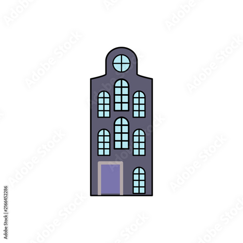 A vintage dark purple European house building with classic arched windows, isolated as a transparent illustration. Ideal for city, travel, real estate, and architectural designs.