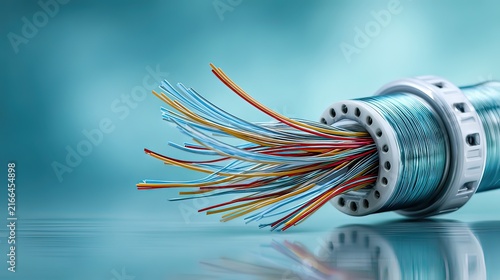Modern Fiber Optic Cable with Colorful Wires and Soft Abstract Background in Technology and Communication Themes