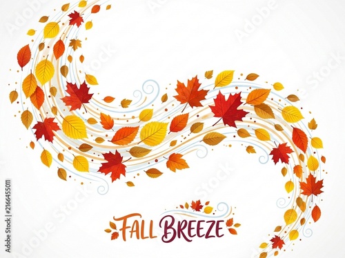 Vibrant Autumn Leaves Swirling in a Decorative Fall Breeze Illustration