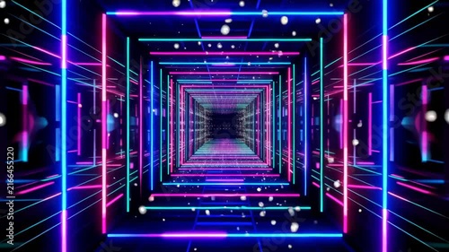 Abstract neon grid animation with glowing geometric shapes