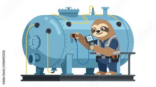 Sloth Technician Inspects Industrial Tank