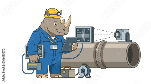 Rhino Worker Inspects Large Pipe with Technology