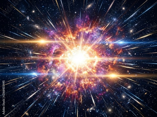 Dynamic Cosmic Explosion with Radiant Light and Expanding Streaks in Space