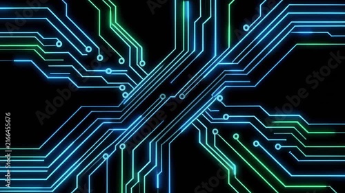 Abstract neon light trails in dark space animation