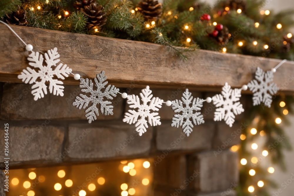 Fototapeta premium Festive snowflake garland decoration