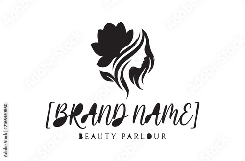 Minimalist black and white beauty parlor logo with stylized feather and modern typography design