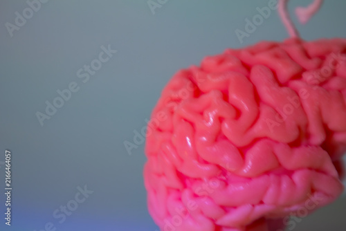 Foto Handmade pink sculptural candle shaped like a human brain with a wick on top