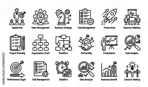 Business Management Outline Icons Set