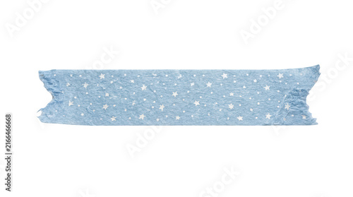 Light blue washi tape with white stars isolated on transparent background