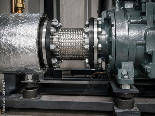 Flexible Pipe Connector Between Industrial Heat Pump Compressor and Insulated Piping