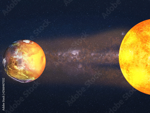Mars losing its atmosphere and green landscape due to solar radiation. Element of this 3D rendered illustration were furnished by NASA