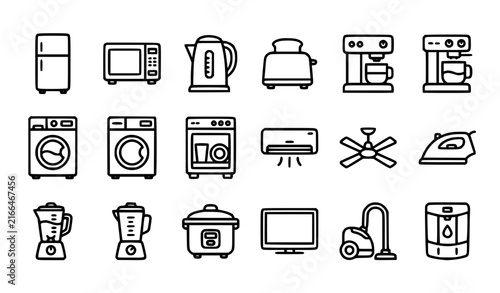 Household Appliance Outline Icons Set