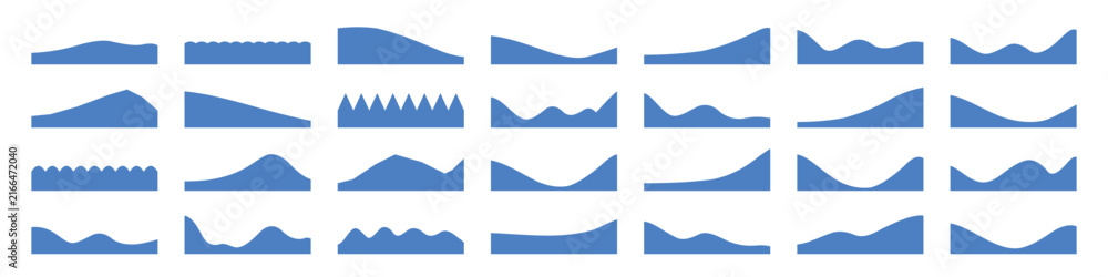 Obraz premium Blue Geometric Wave Pattern Collection with Abstract Curved Lines, Ocean Inspired Shapes, Repeating Decorative Motifs and Modern Minimal Design 
