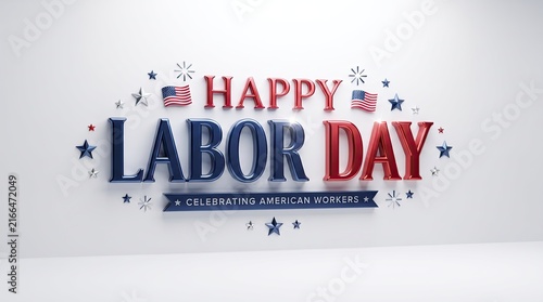 Happy Labor Day 3D typography design banner vector illustration